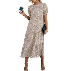 *NEW* Fantaslook (Yundai) Women's Summer Boho Dress Leopard Print Apricot - Sz S